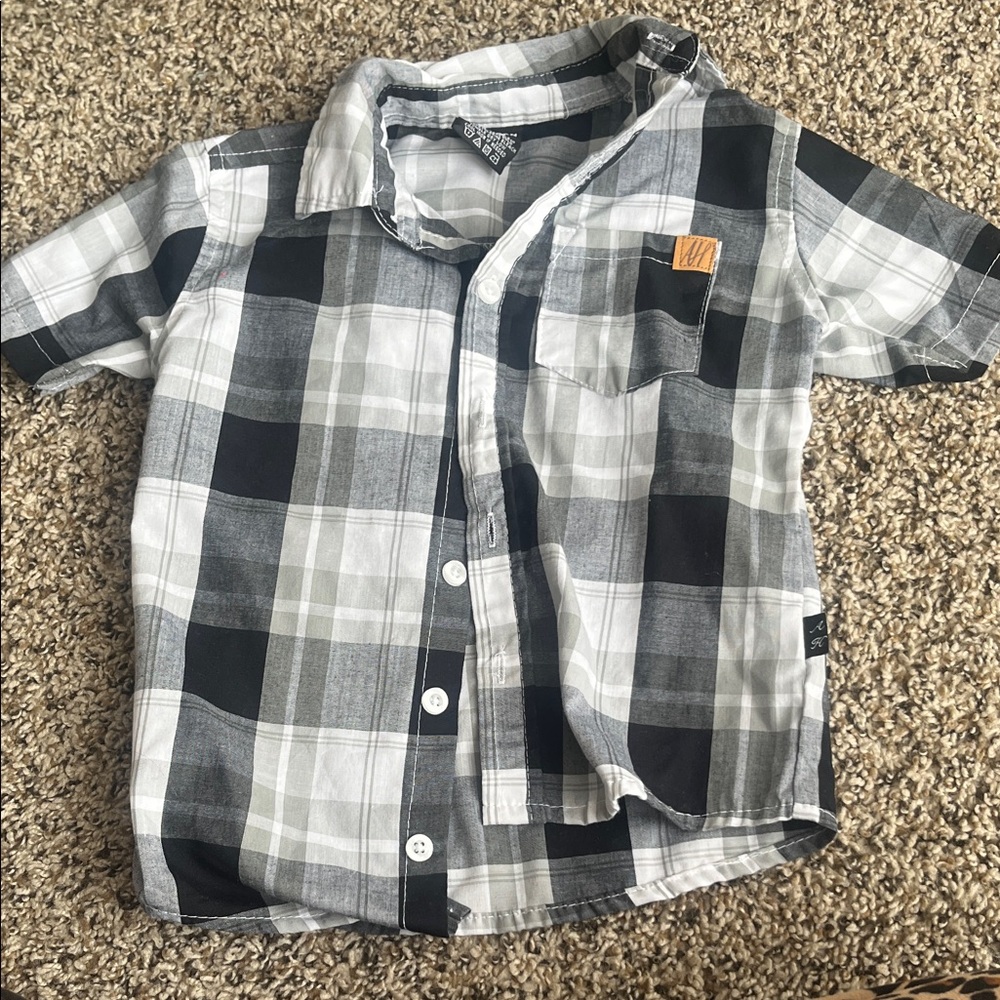Stylish Black and Gray Plaid Kids Button Down Shirt